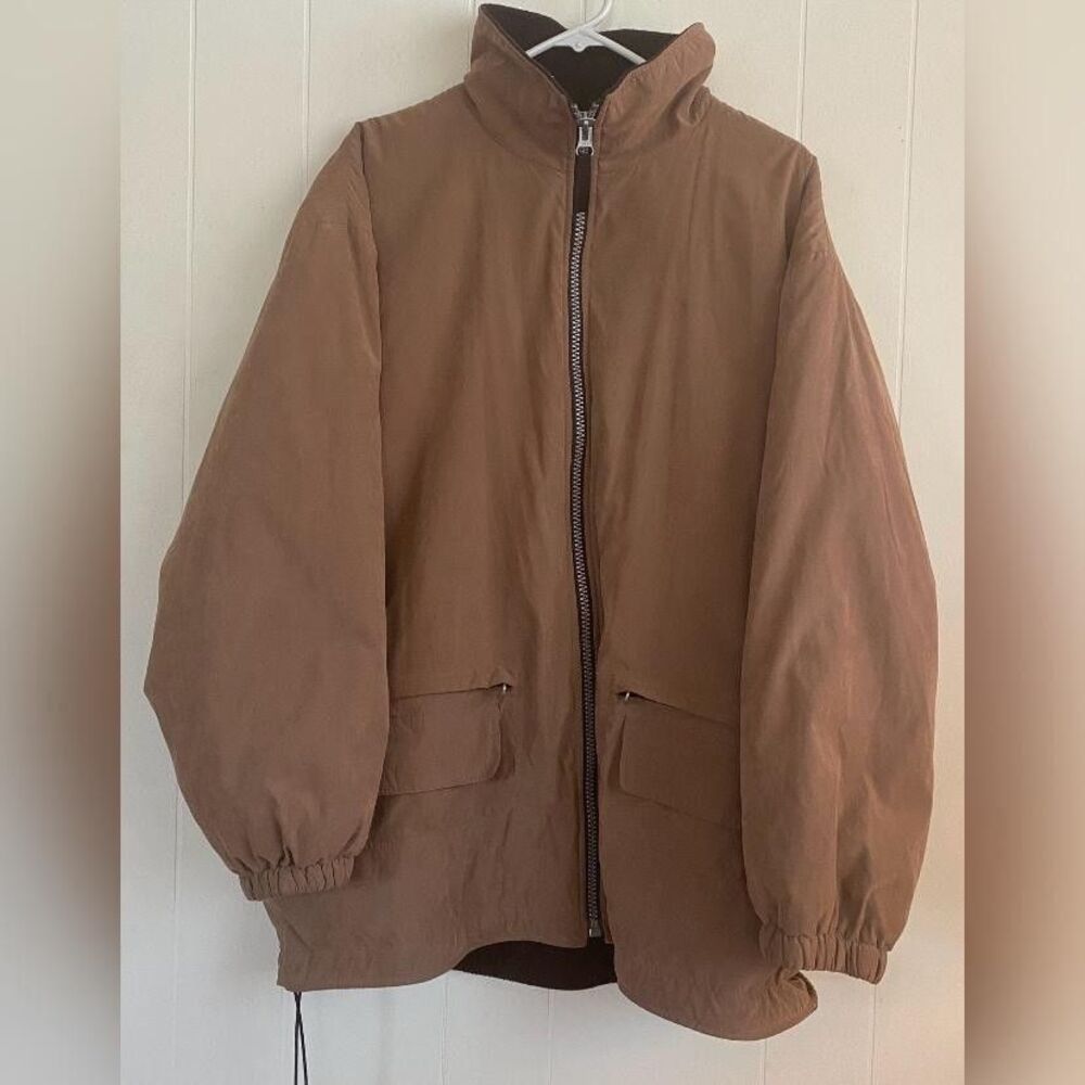 JLC Winter Jacket Womens Large Brown Full Zip Insulated Pockets Drawstring Hem
